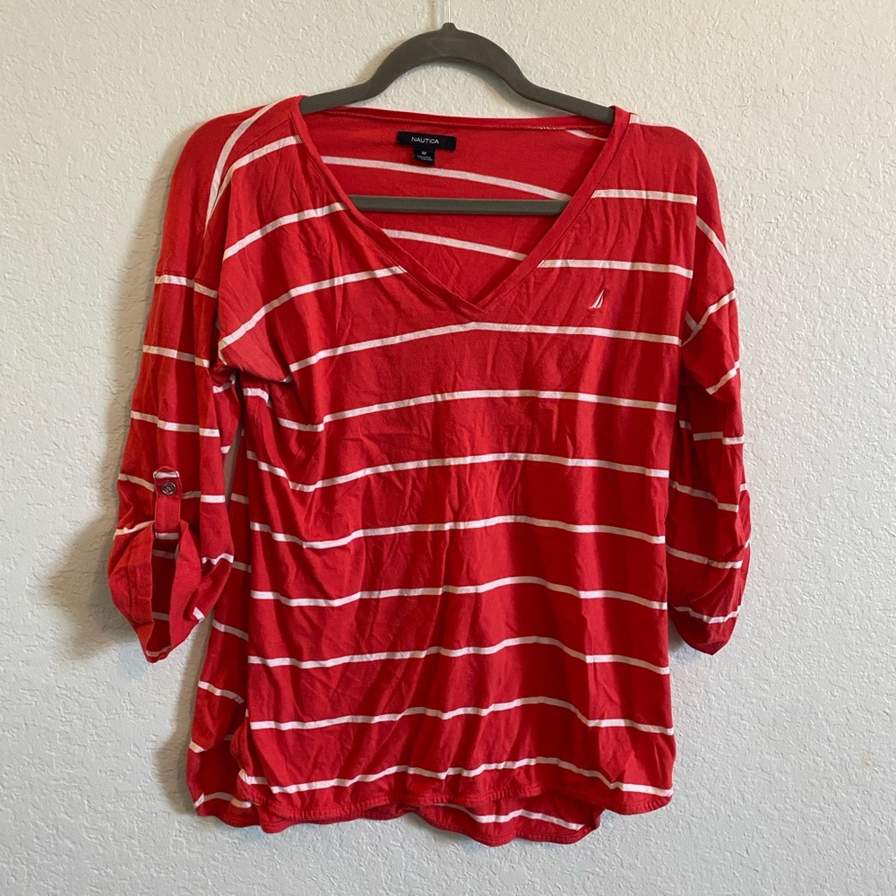 Orange + White Striped Quarter Sleeve Cotton Shirt